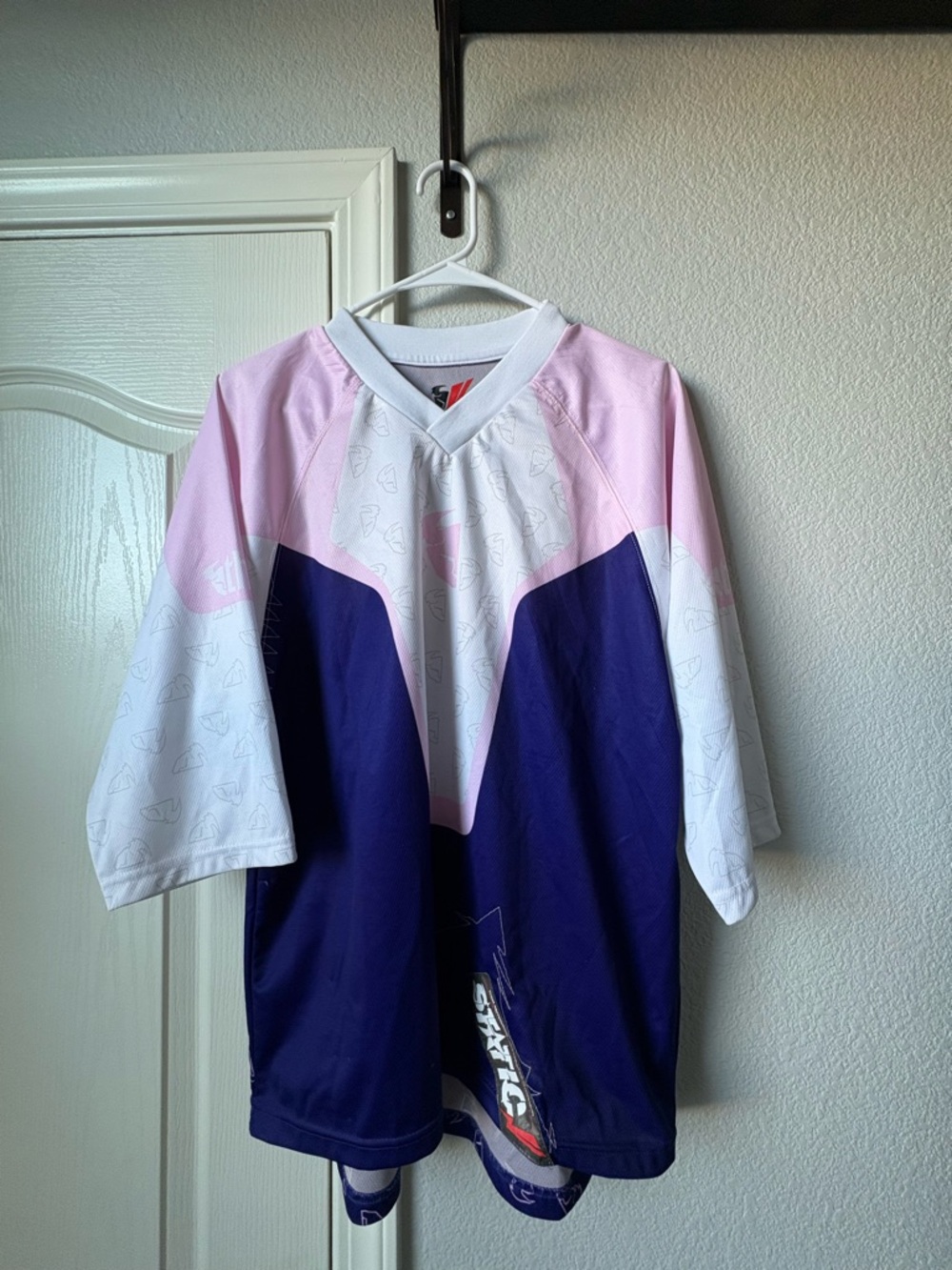 Women’s shirt and pant set. Colorblock Sports Top - Pink, White & Purple